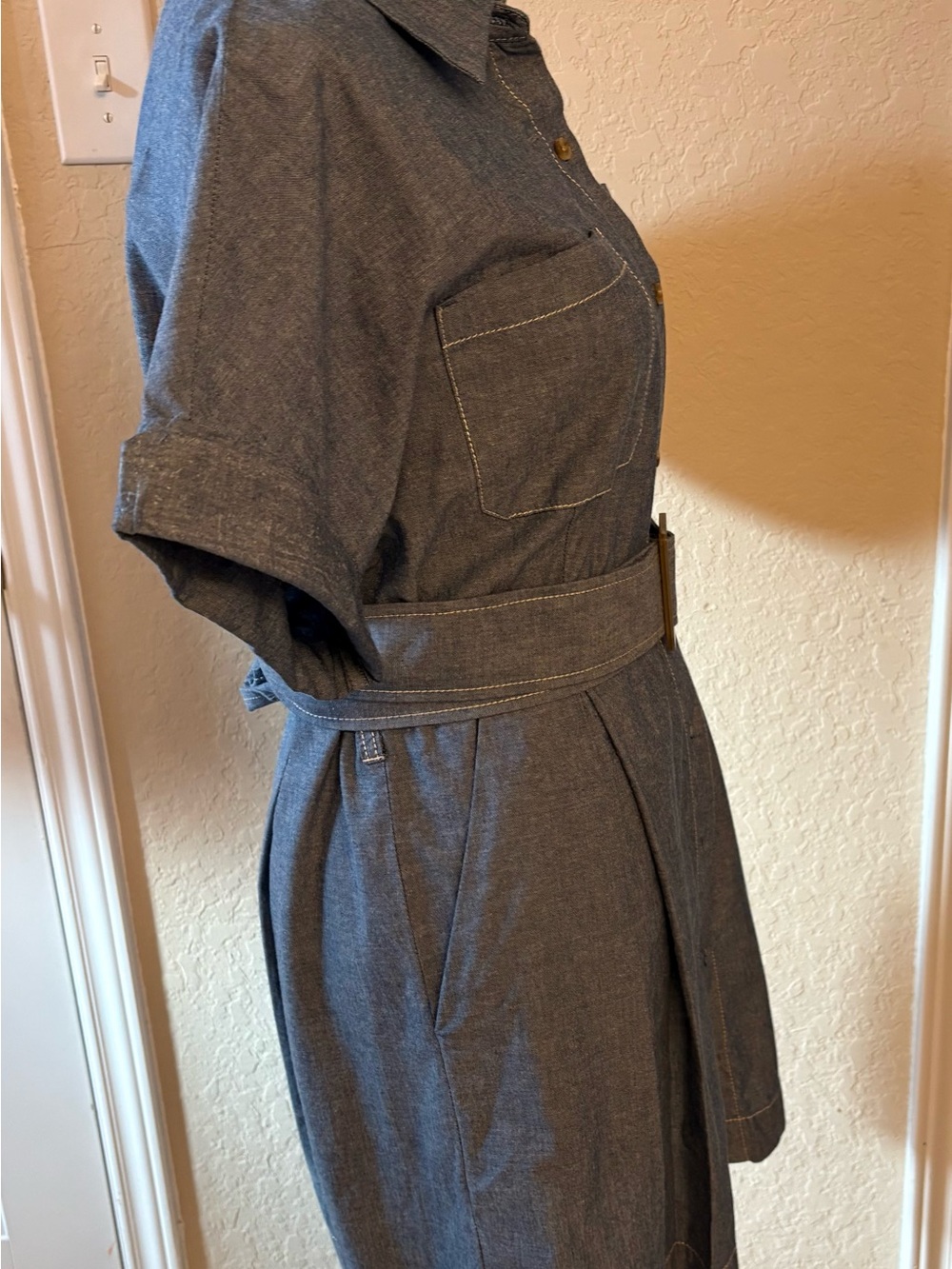 Banana Republic Blue Chambray Short-Sleeve Belted Midi Dress - Picture 3 of 9